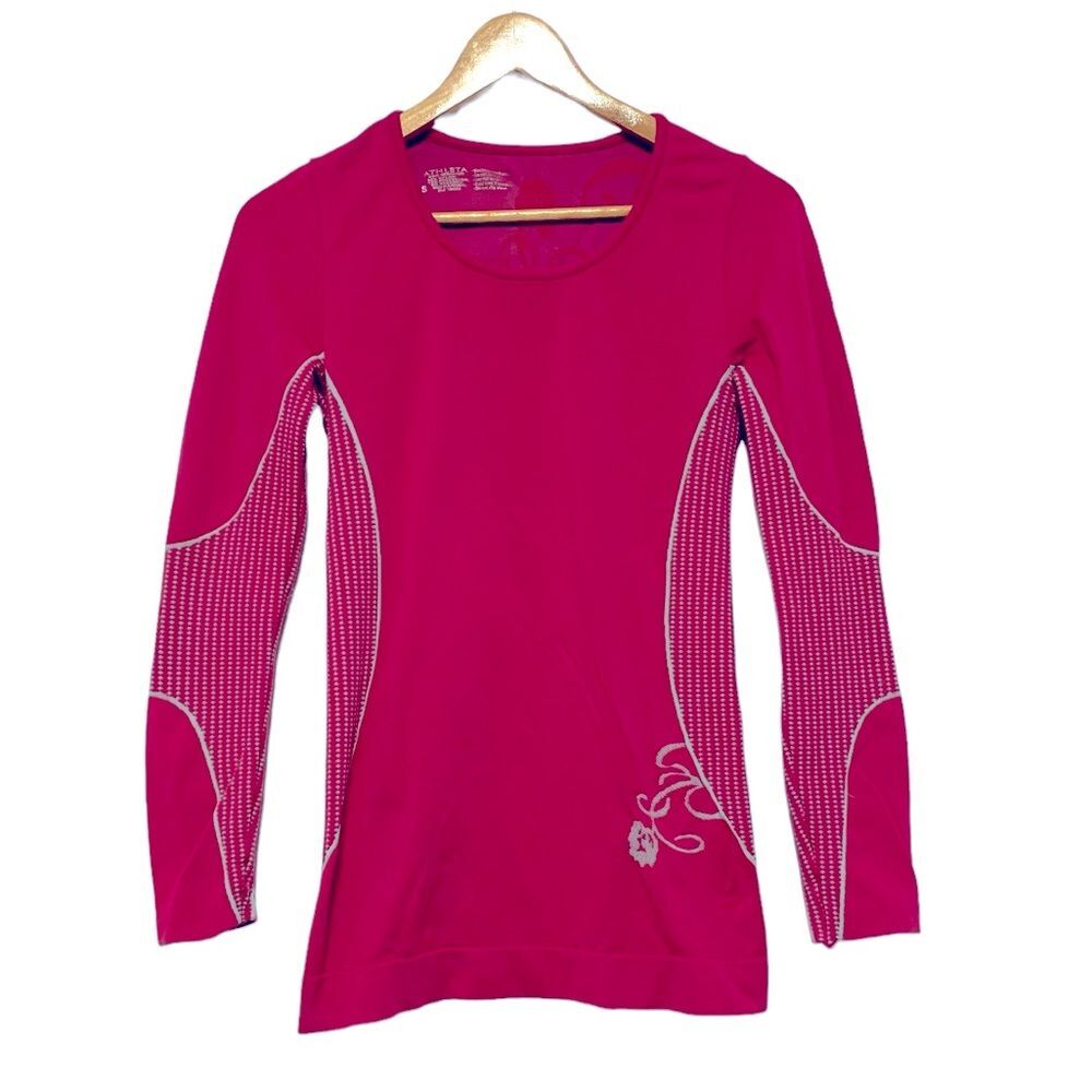Athleta Pink & Gray Floral Compression Workout Top S